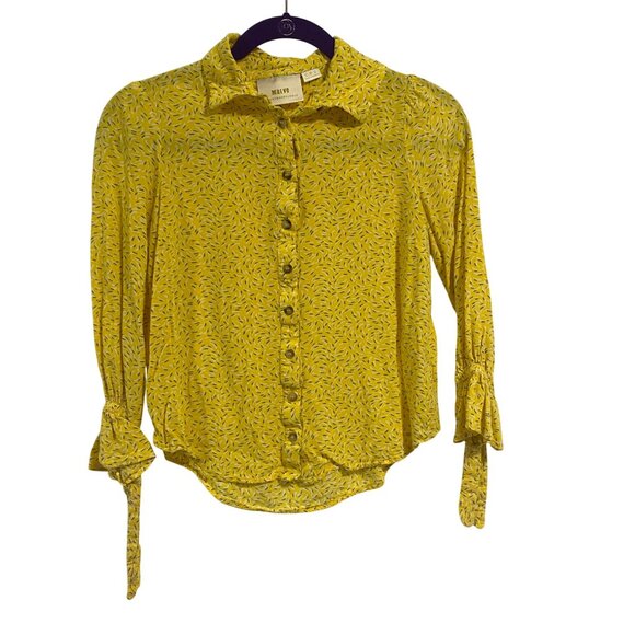 Anthropologie Maeve Blithe‎ Button Down Yellow Motif Blouse Size 2 - Picture 1 of 8